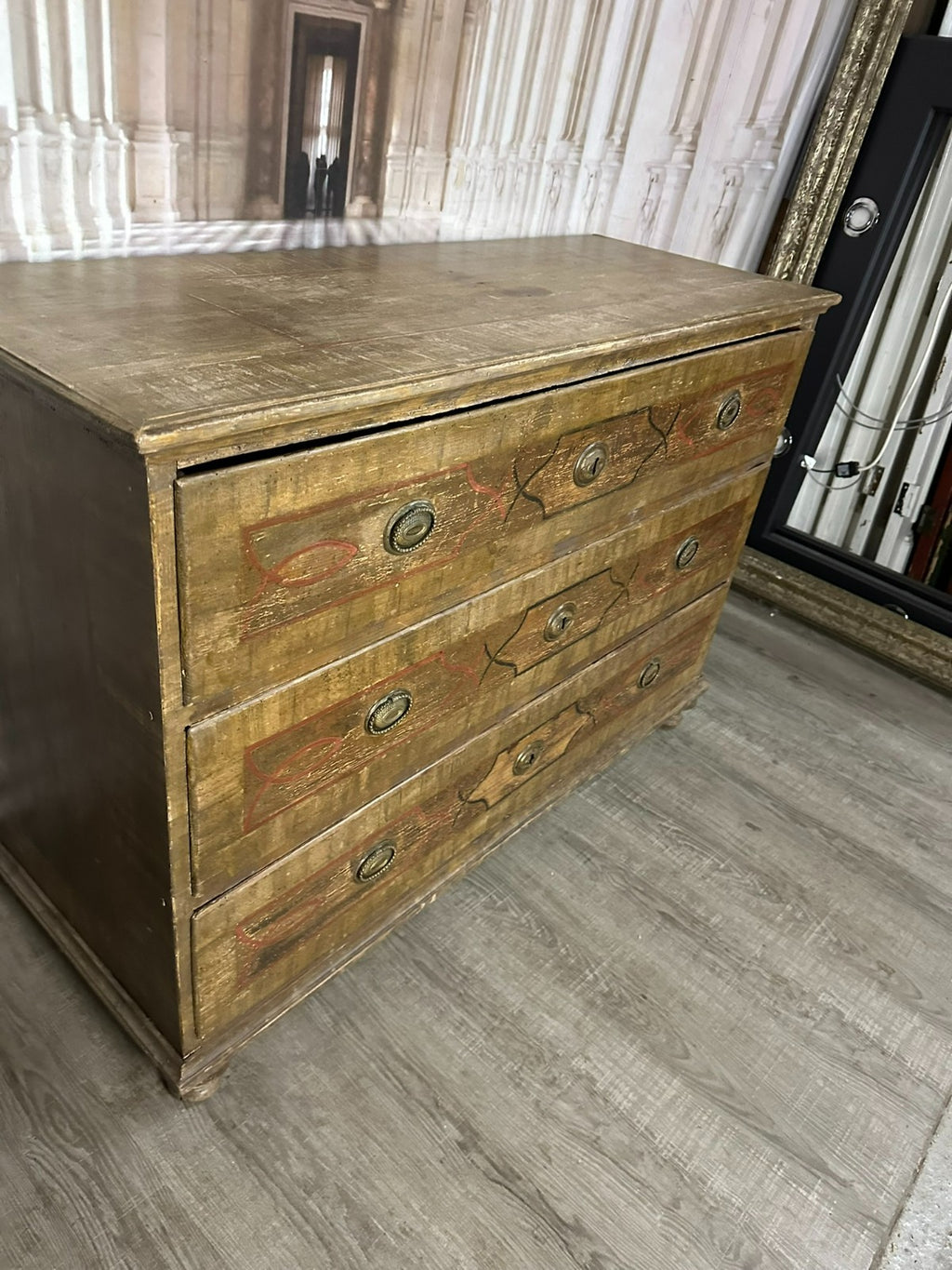 Antike Barockkommode 18 tes Jhdt Gefasste Oberfläche Barock Kommode