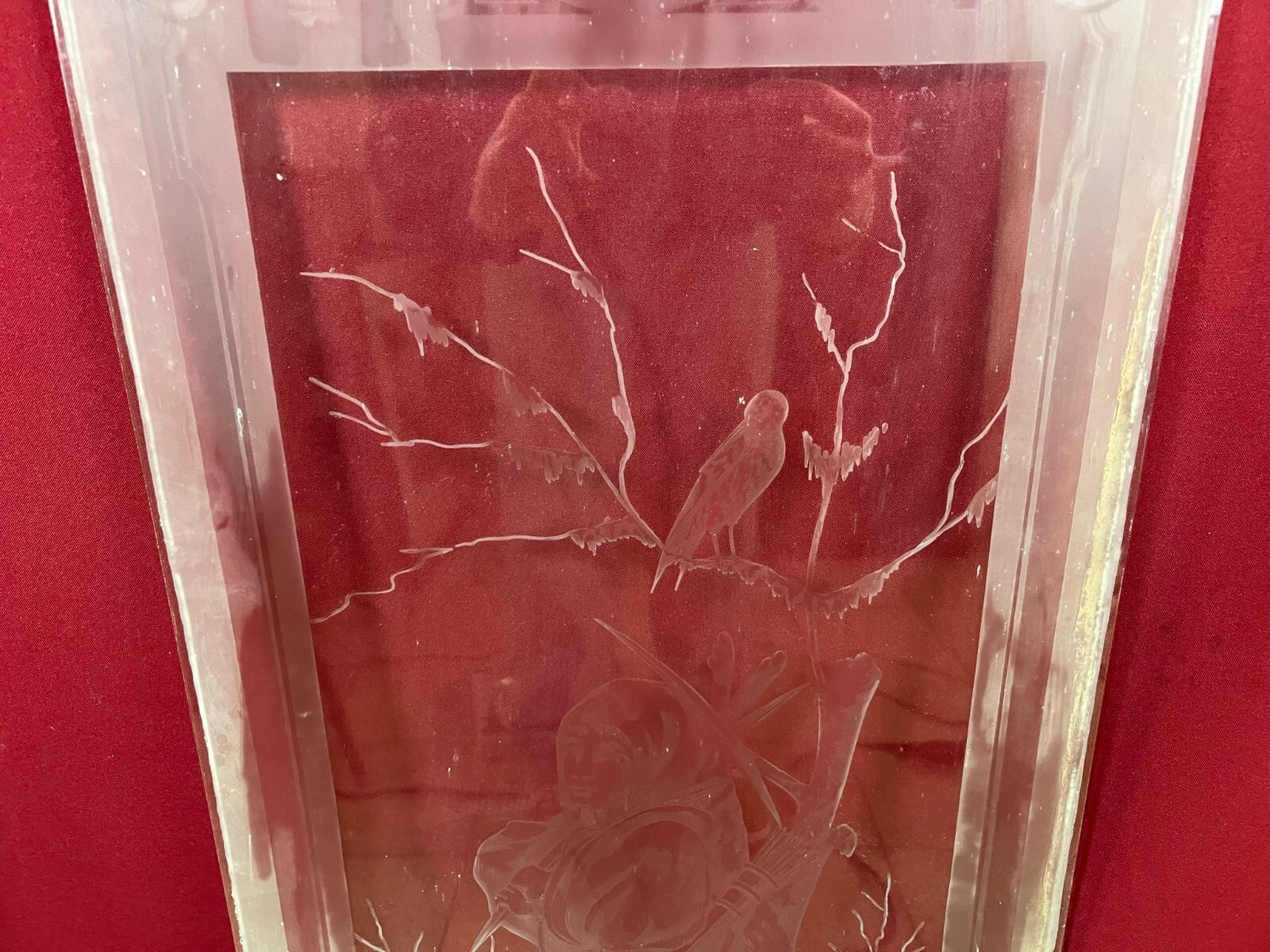 Antike Glasscheibe Fenster Glas Jugendstil original um 1910 Vogel im Baum