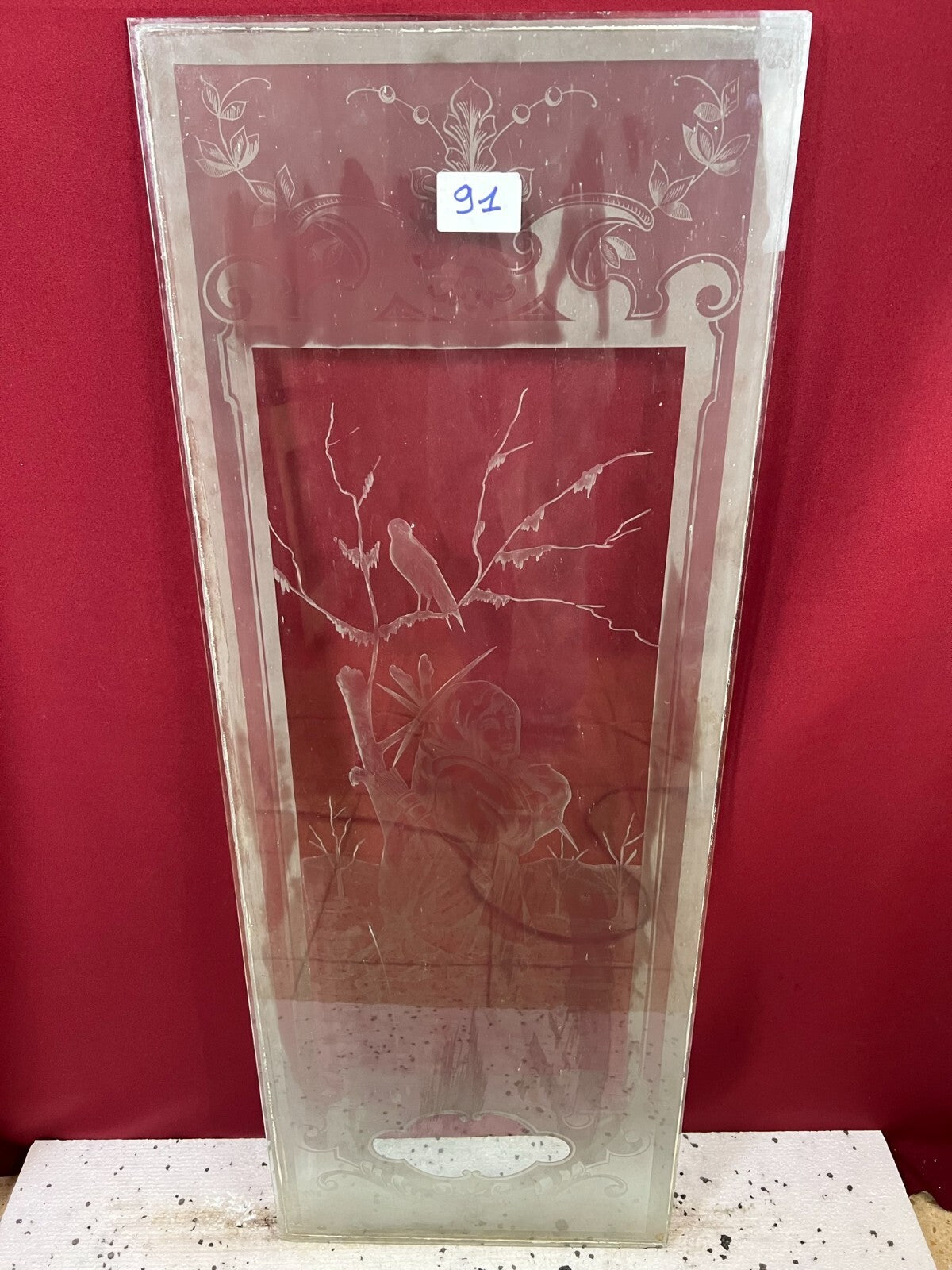 Antike Glasscheibe Fenster Glas Jugendstil original um 1910 Vogel im Baum