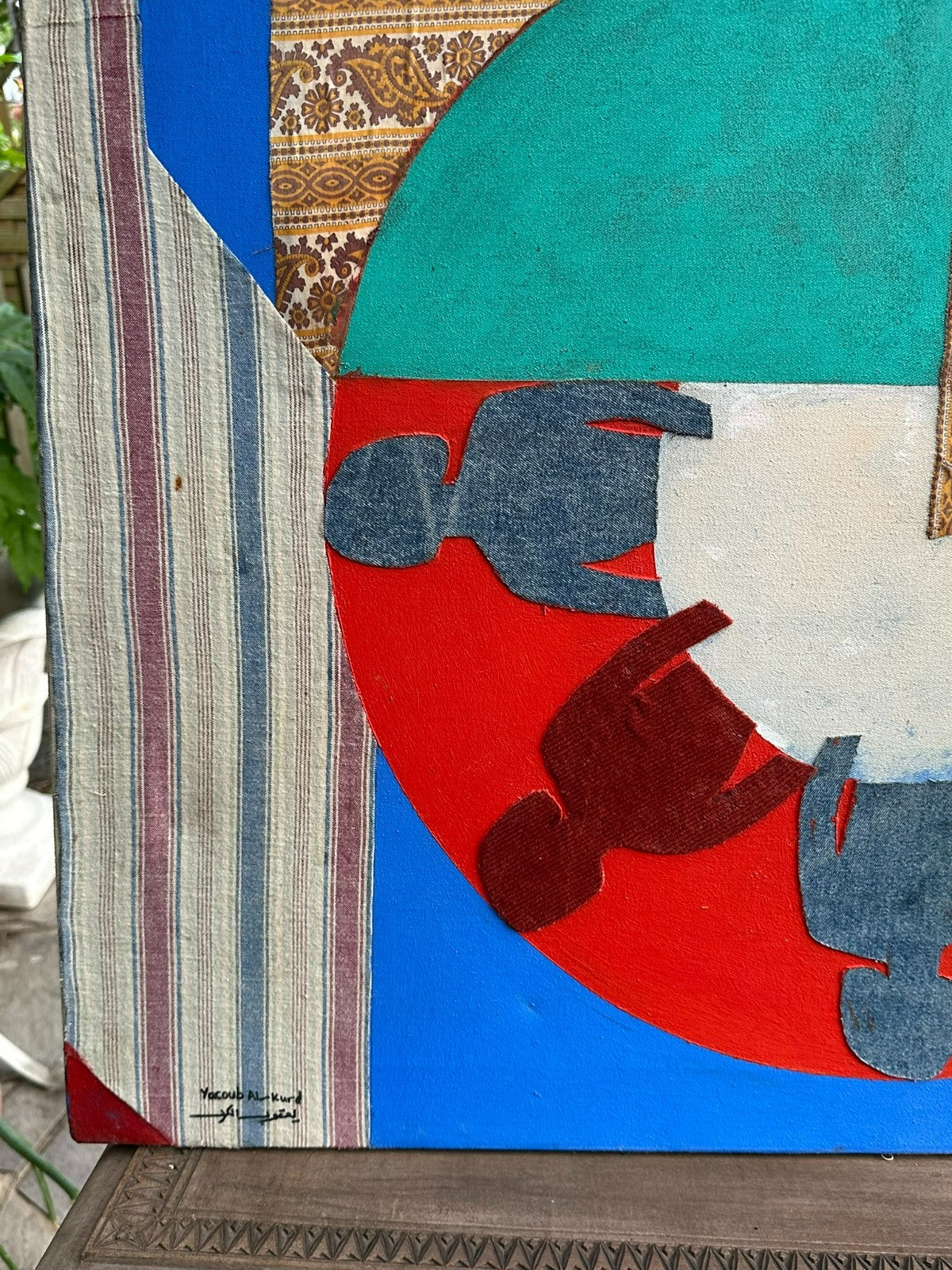 Moderne Komposition signiert Yacoub Al-Kurd Jerusalem Stoff und Acryl Personen
