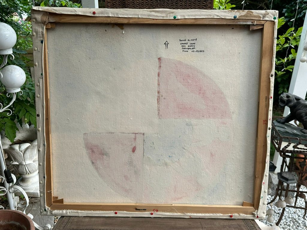 Moderne Komposition signiert Yacoub Al-Kurd Jerusalem Stoff und Acryl Personen