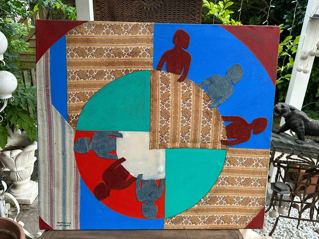 Moderne Komposition signiert Yacoub Al-Kurd Jerusalem Stoff und Acryl Personen