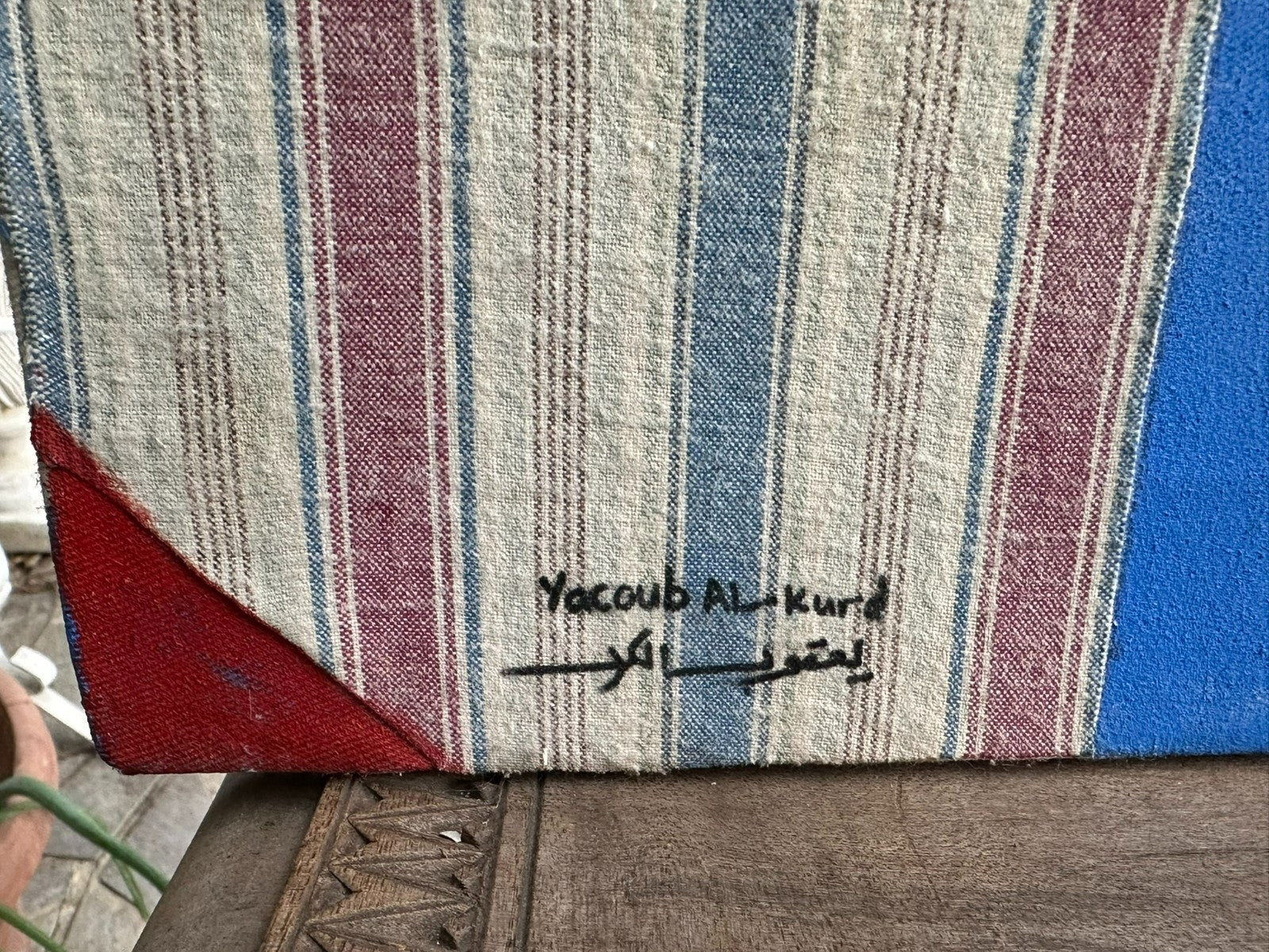 Moderne Komposition signiert Yacoub Al-Kurd Jerusalem Stoff und Acryl Personen