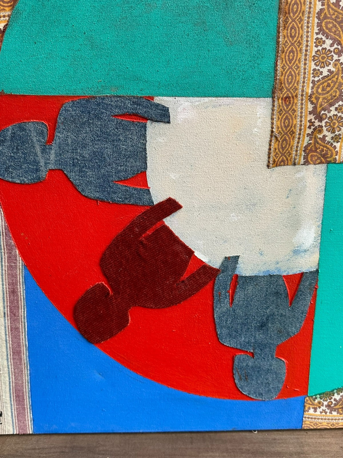 Moderne Komposition signiert Yacoub Al-Kurd Jerusalem Stoff und Acryl Personen