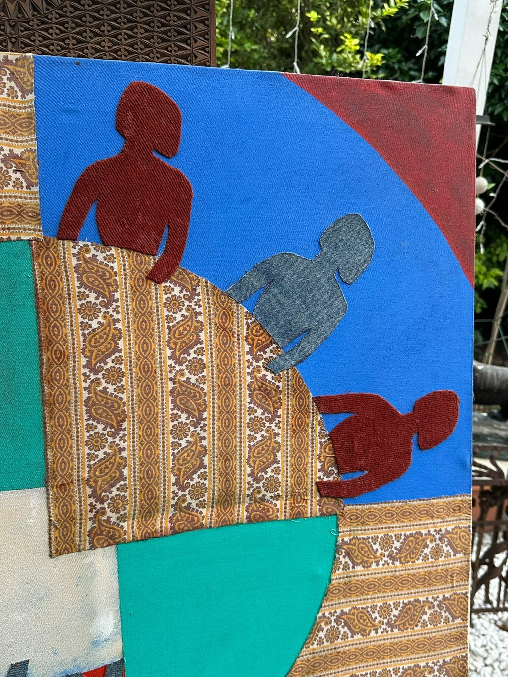Moderne Komposition signiert Yacoub Al-Kurd Jerusalem Stoff und Acryl Personen
