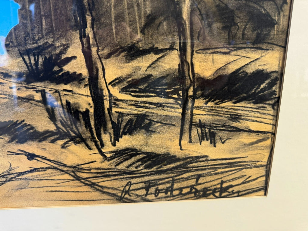 Roman Podrazsky Kohlestift Zeichnung Böhmerwald I gerahmt