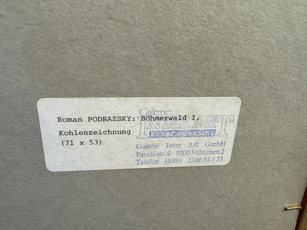 Roman Podrazsky Kohlestift Zeichnung Böhmerwald I gerahmt