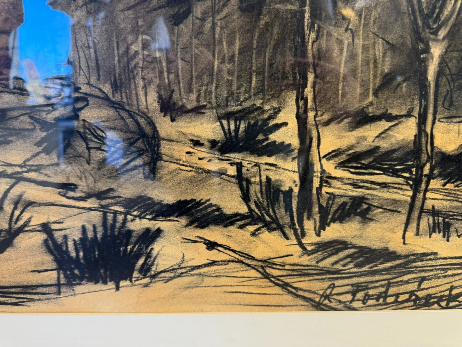 Roman Podrazsky Kohlestift Zeichnung Böhmerwald I gerahmt