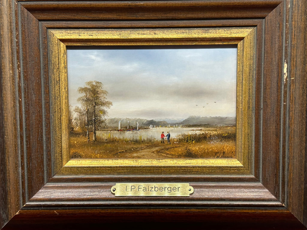 Ölgemälde Prunkrahmen Personen Landschaft Starnberger See Ignaz Peter Falzberger