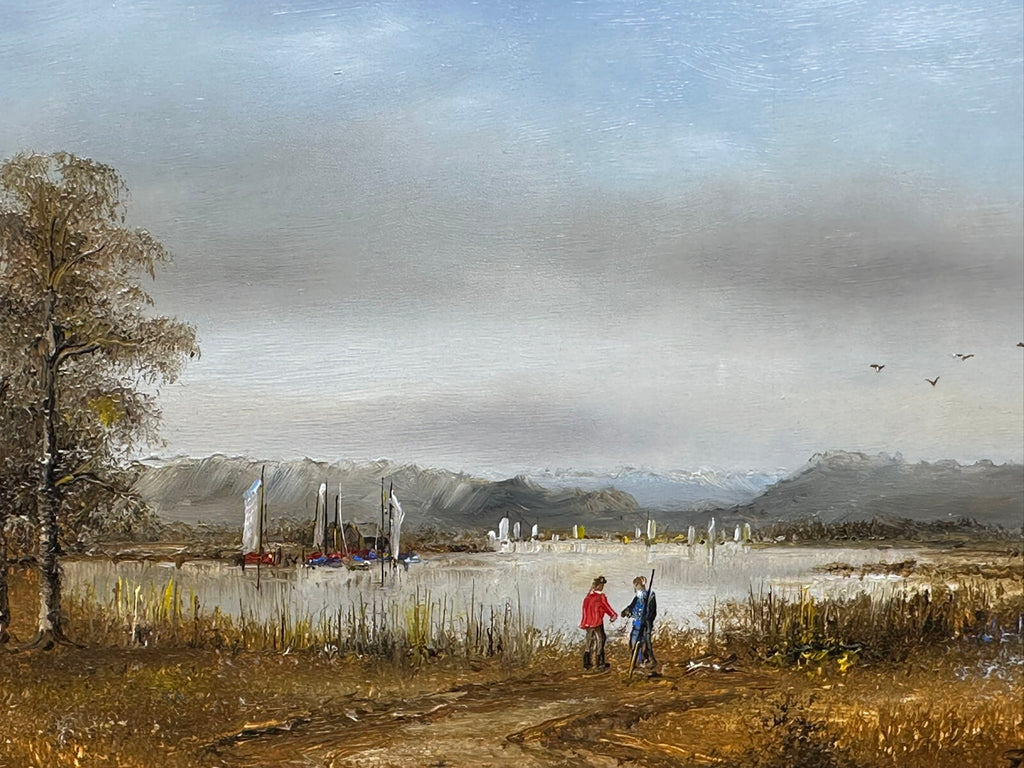 Ölgemälde Prunkrahmen Personen Landschaft Starnberger See Ignaz Peter Falzberger