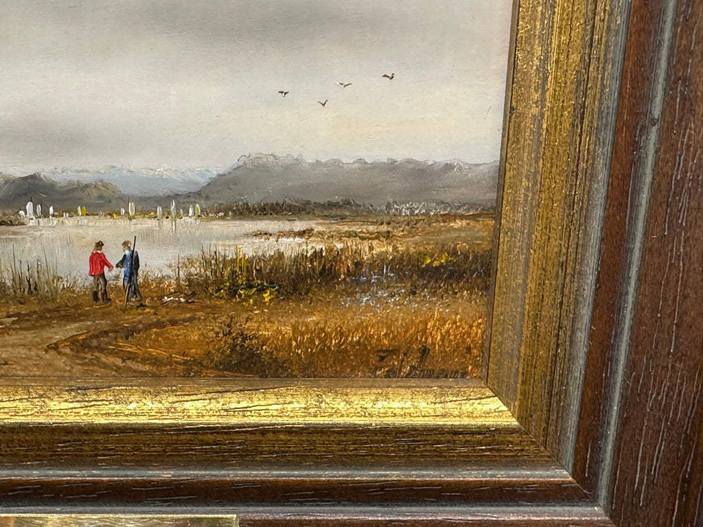 Ölgemälde Prunkrahmen Personen Landschaft Starnberger See Ignaz Peter Falzberger