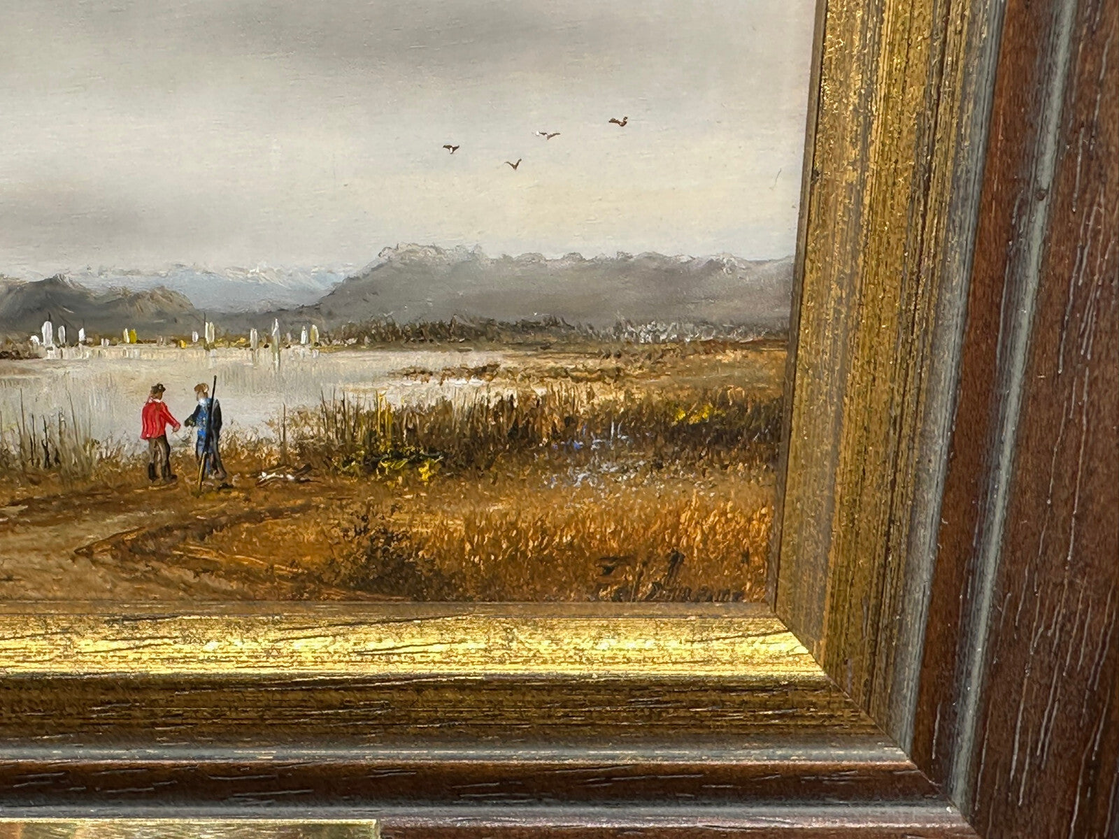 Ölgemälde Prunkrahmen Personen Landschaft Starnberger See Ignaz Peter Falzberger