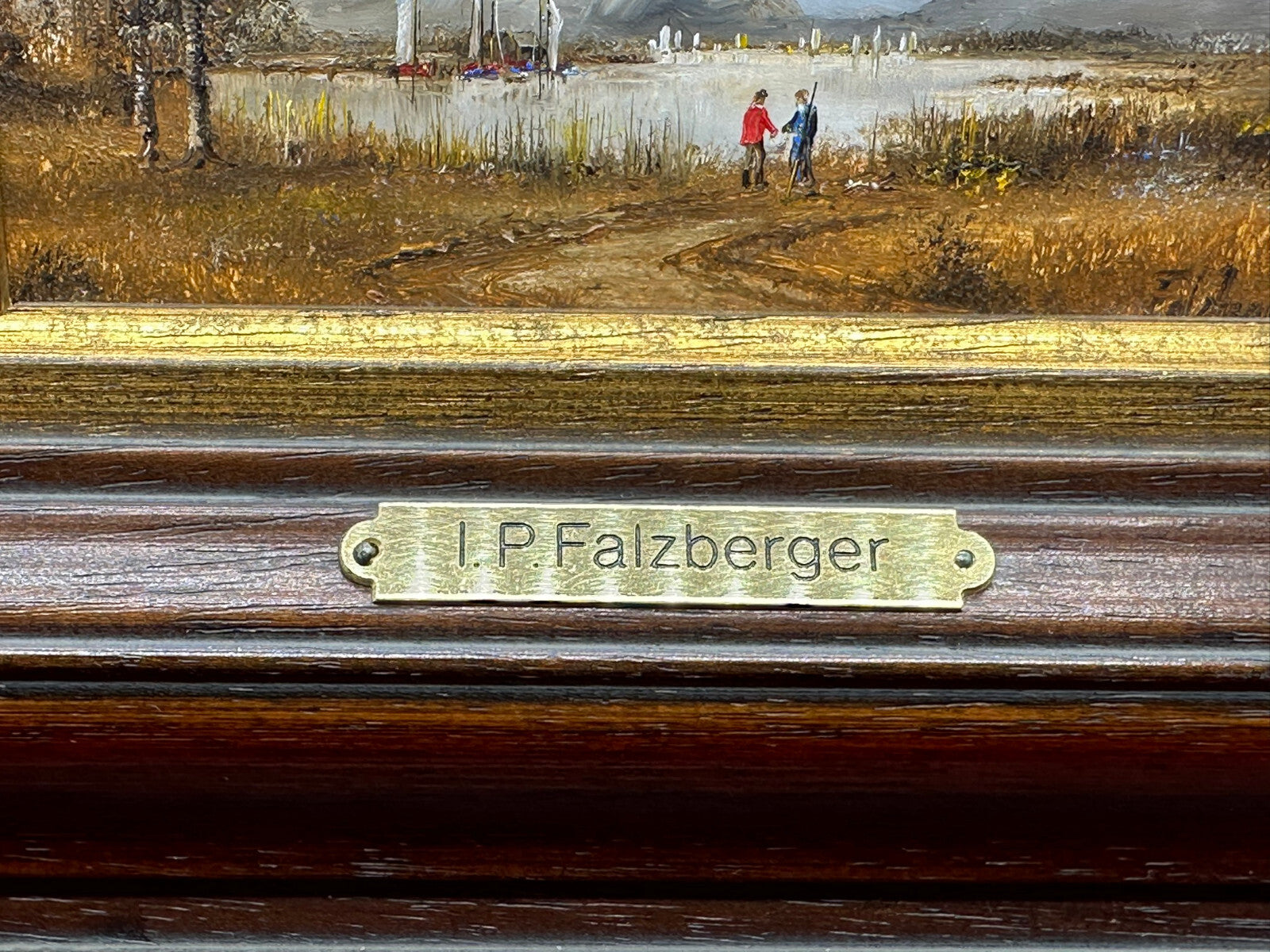 Ölgemälde Prunkrahmen Personen Landschaft Starnberger See Ignaz Peter Falzberger