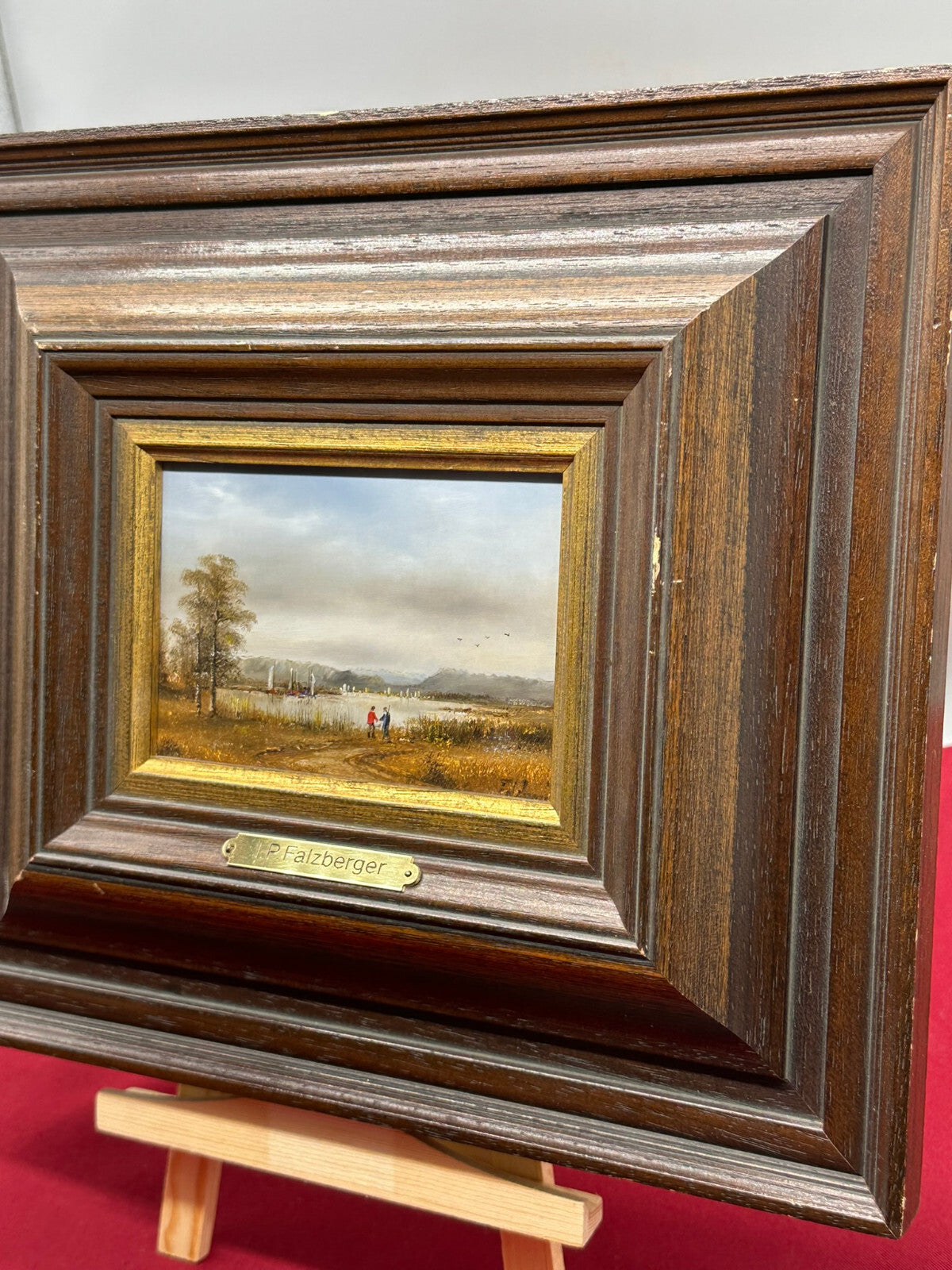 Ölgemälde Prunkrahmen Personen Landschaft Starnberger See Ignaz Peter Falzberger