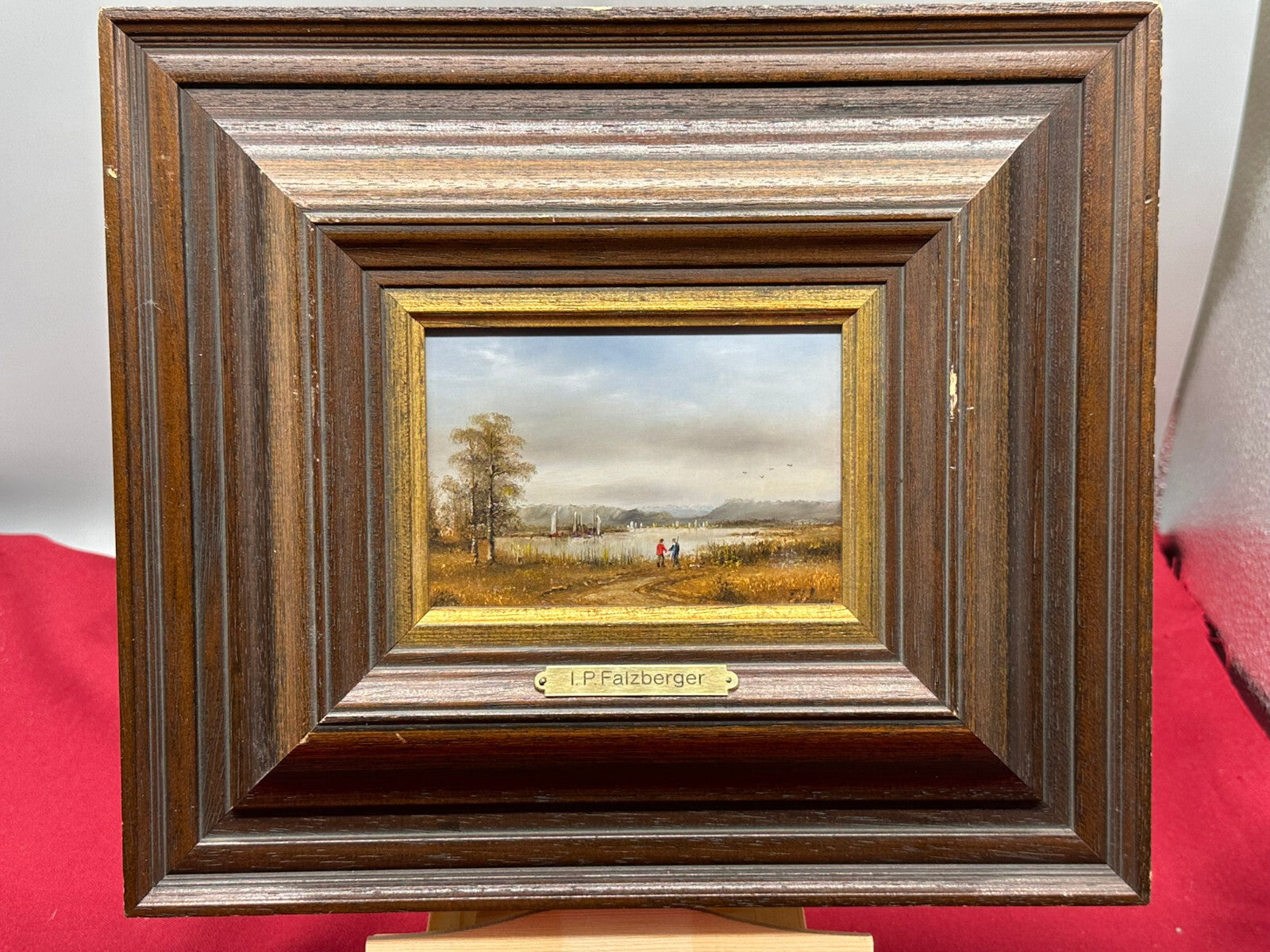 ÖLGEMÄLDE PRUNKRAHMEN PERSONEN LANDSCHAFT STARNBERGER SEE Ignaz Peter FALZBERGER