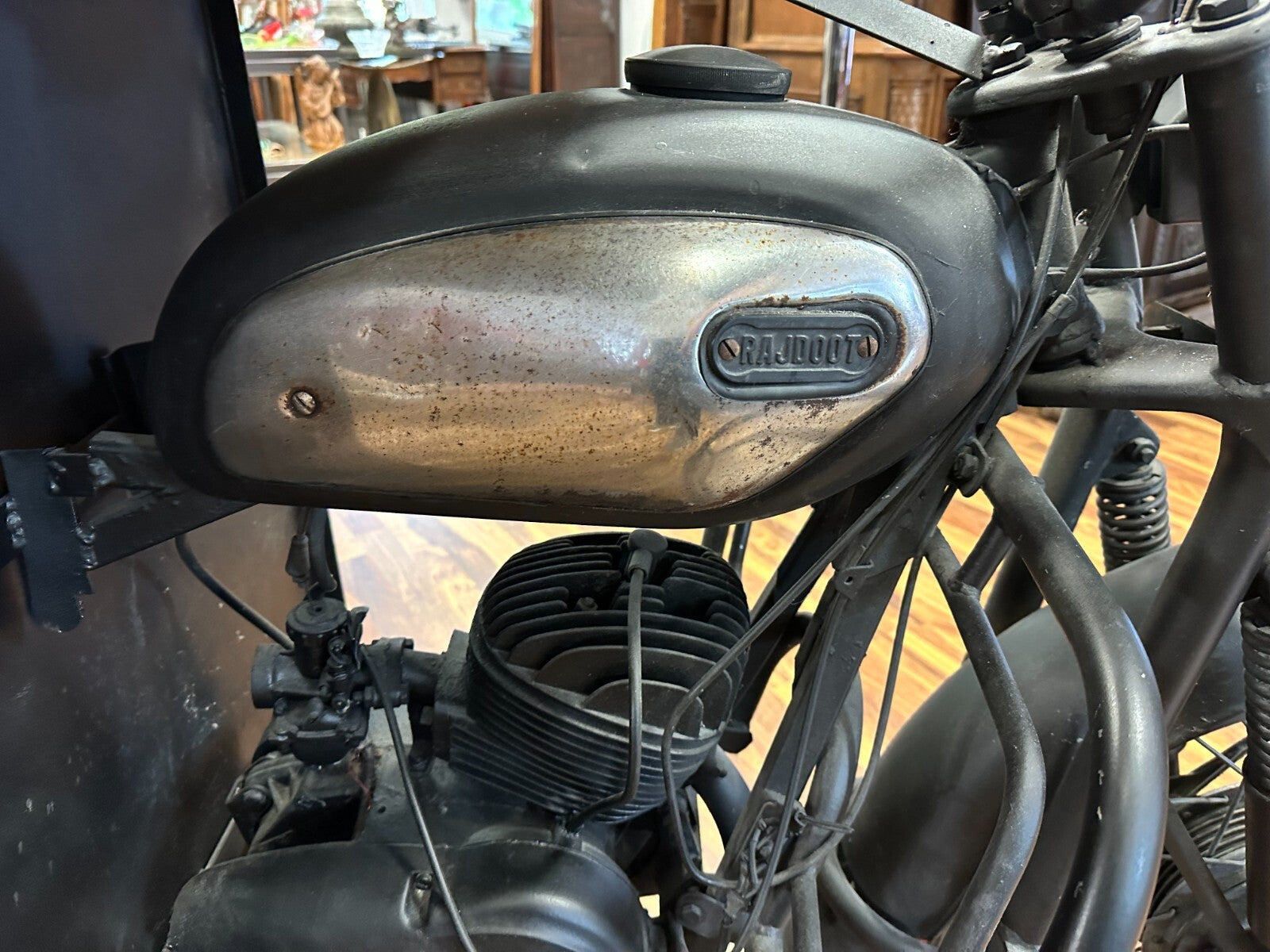 Grosser Mobiler Tresen antikes Motorrad Umbau Eiche Platte 285cm