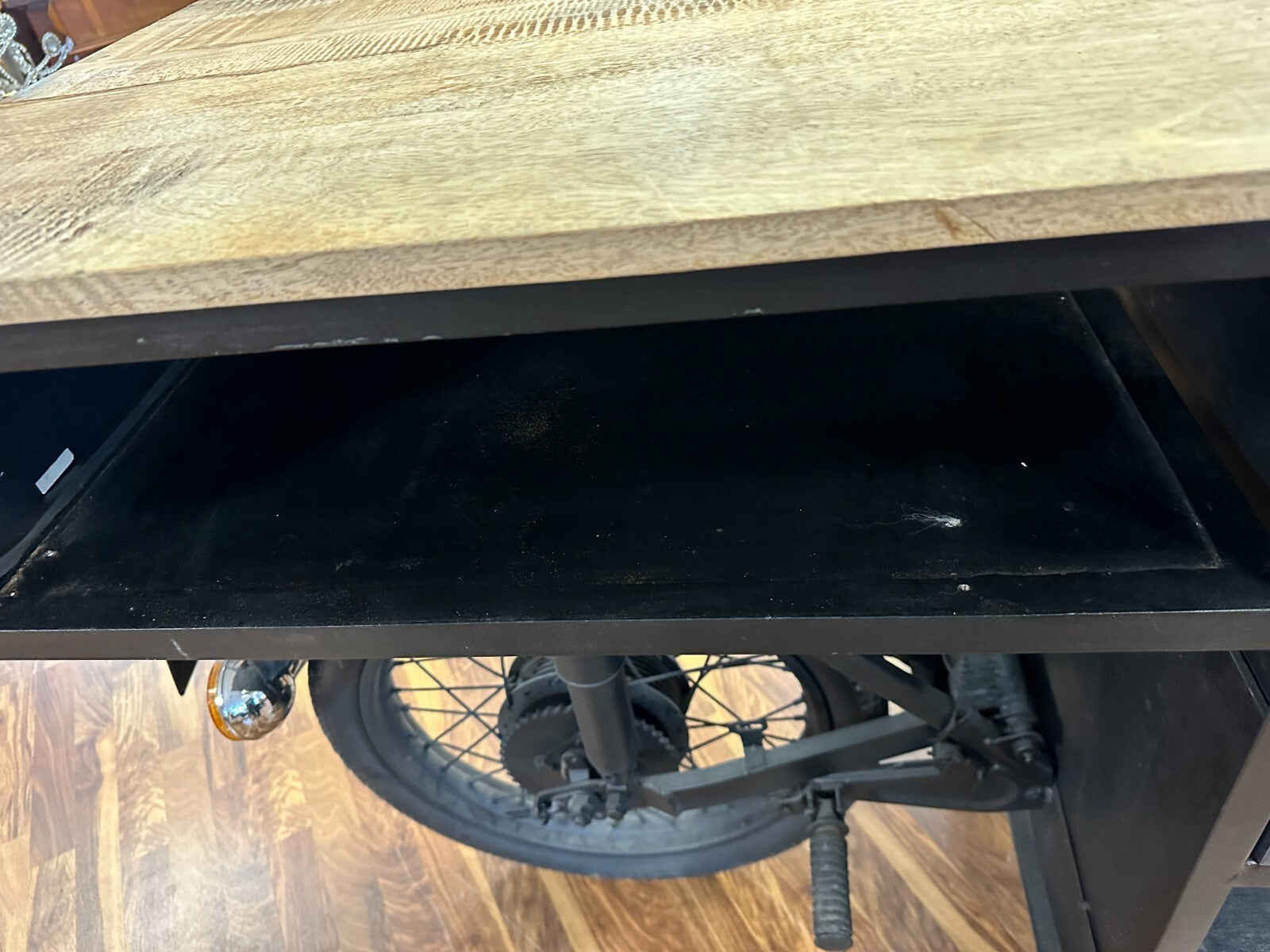 Grosser Mobiler Tresen antikes Motorrad Umbau Eiche Platte 285cm