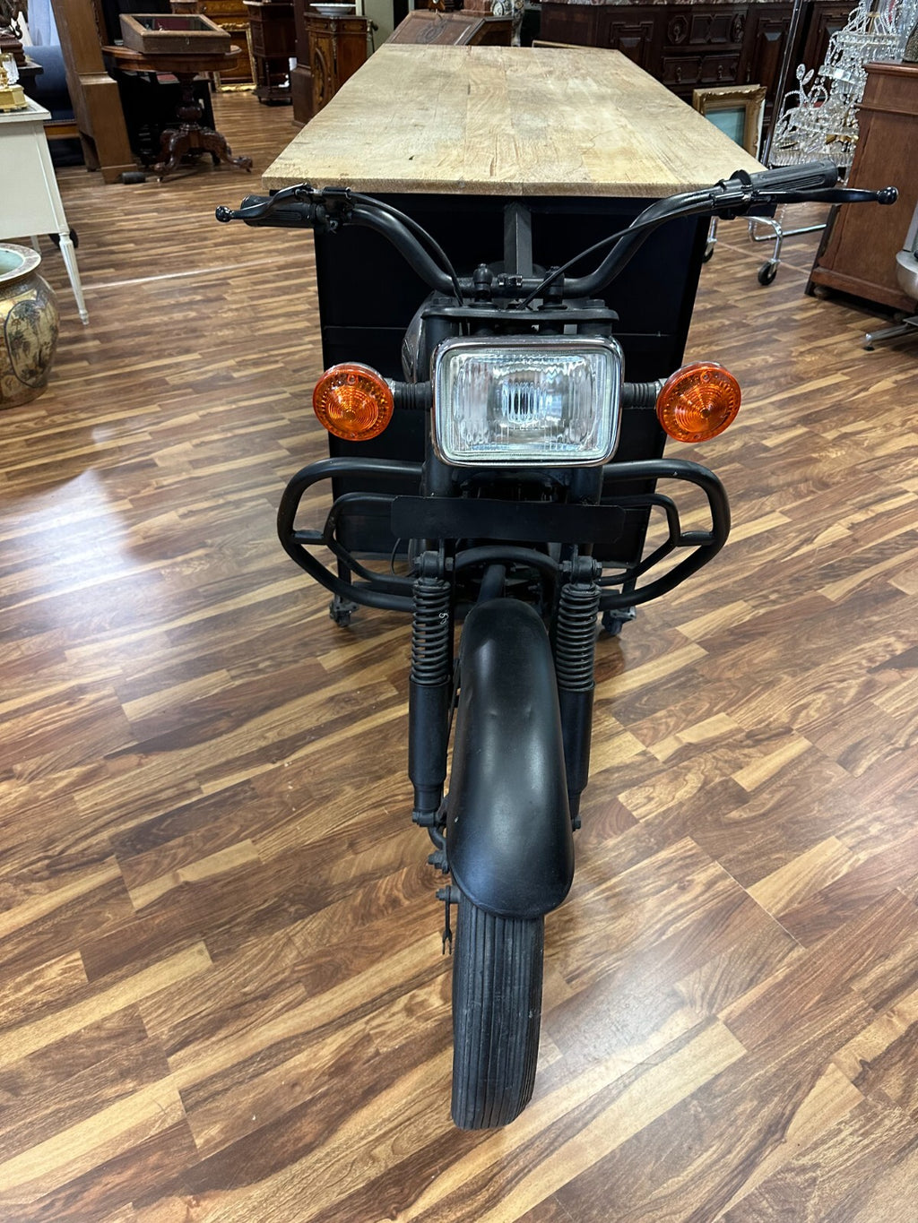 Grosser Mobiler Tresen antikes Motorrad Umbau Eiche Platte 285cm