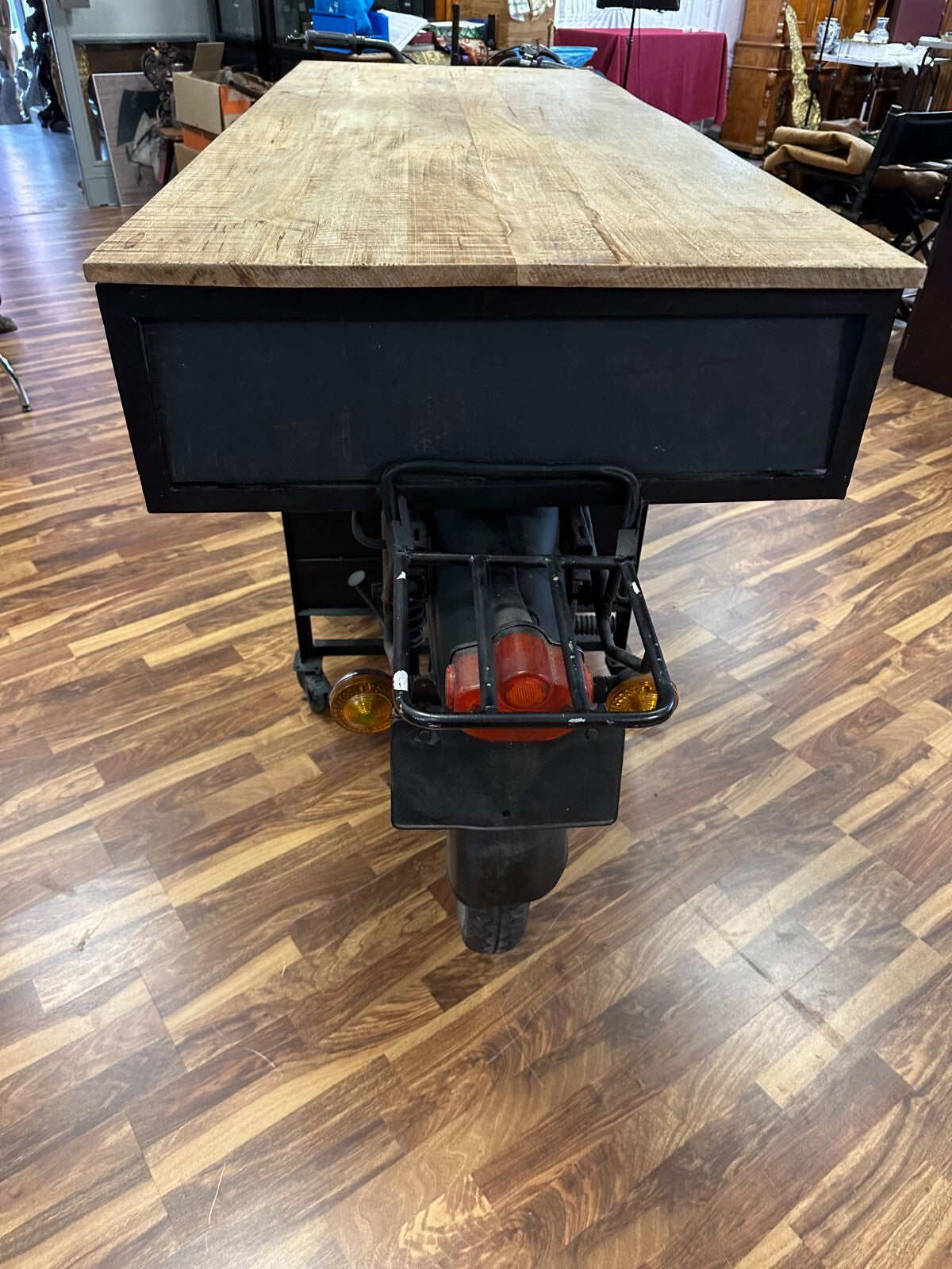 Grosser Mobiler Tresen antikes Motorrad Umbau Eiche Platte 285cm