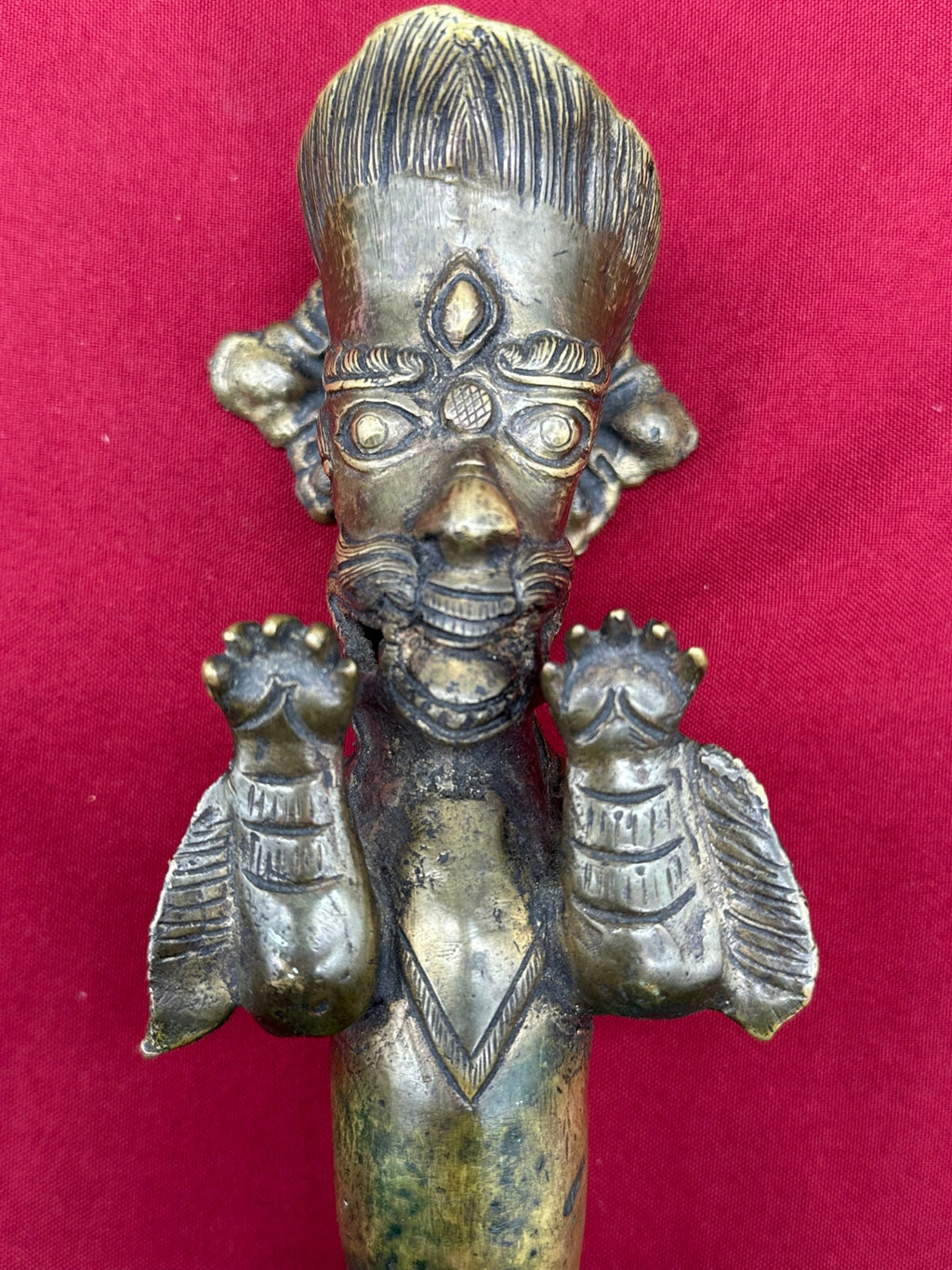 Grosser China Nepal Tibet Türgriff um 1900 Drache aus Gelbguss