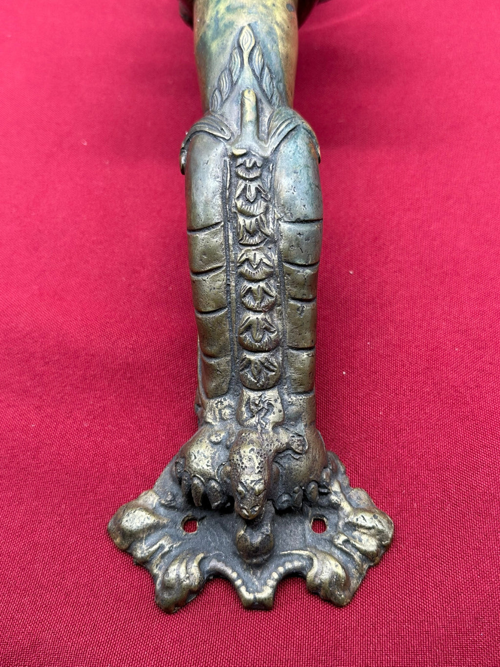 Grosser China Nepal Tibet Türgriff um 1900 Drache aus Gelbguss