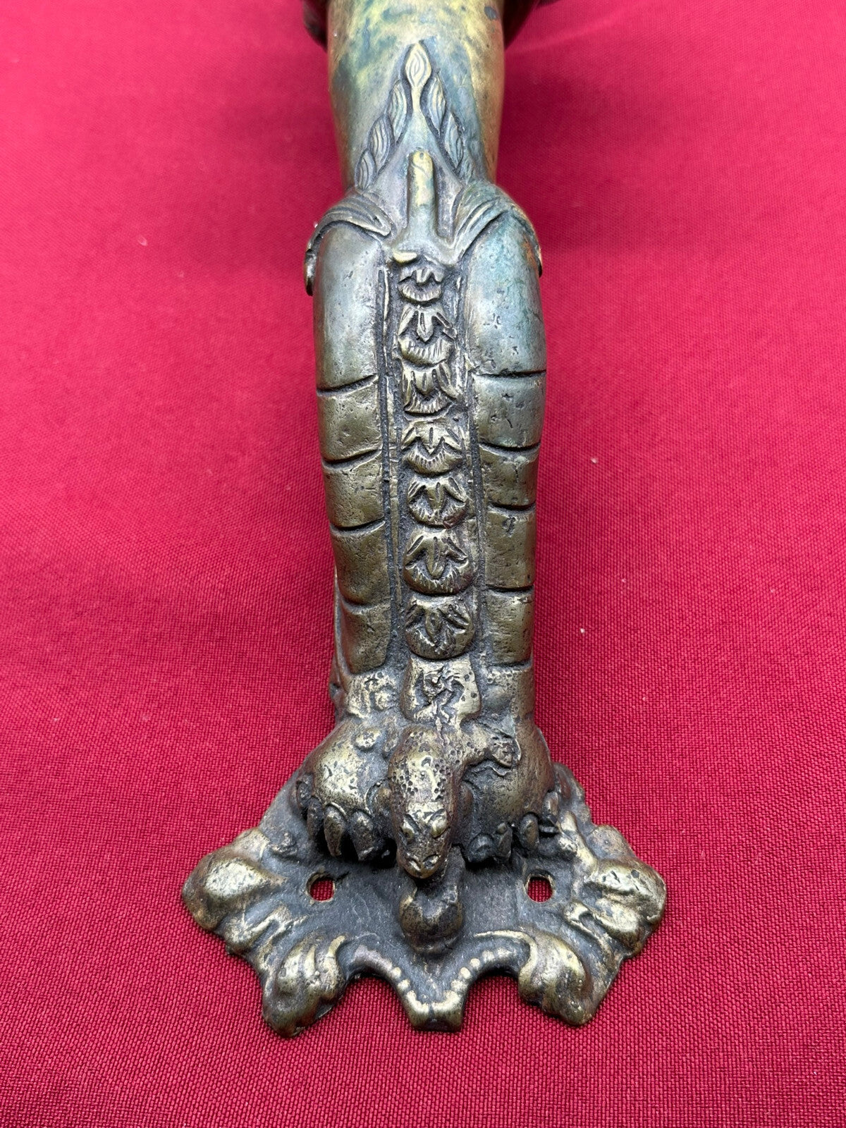 Grosser China Nepal Tibet Türgriff um 1900 Drache aus Gelbguss