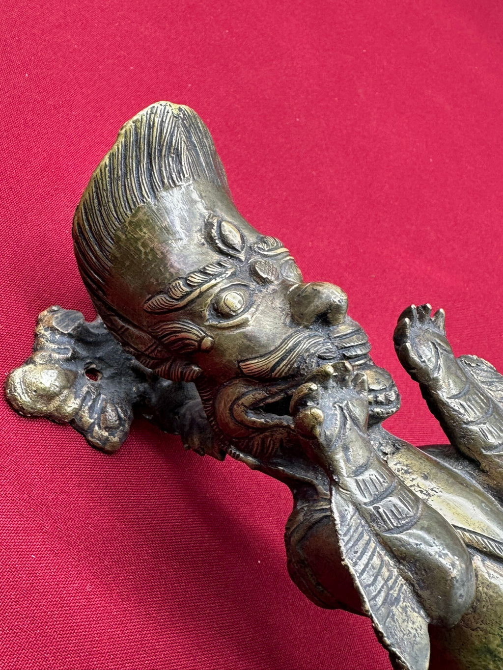 Grosser China Nepal Tibet Türgriff um 1900 Drache aus Gelbguss