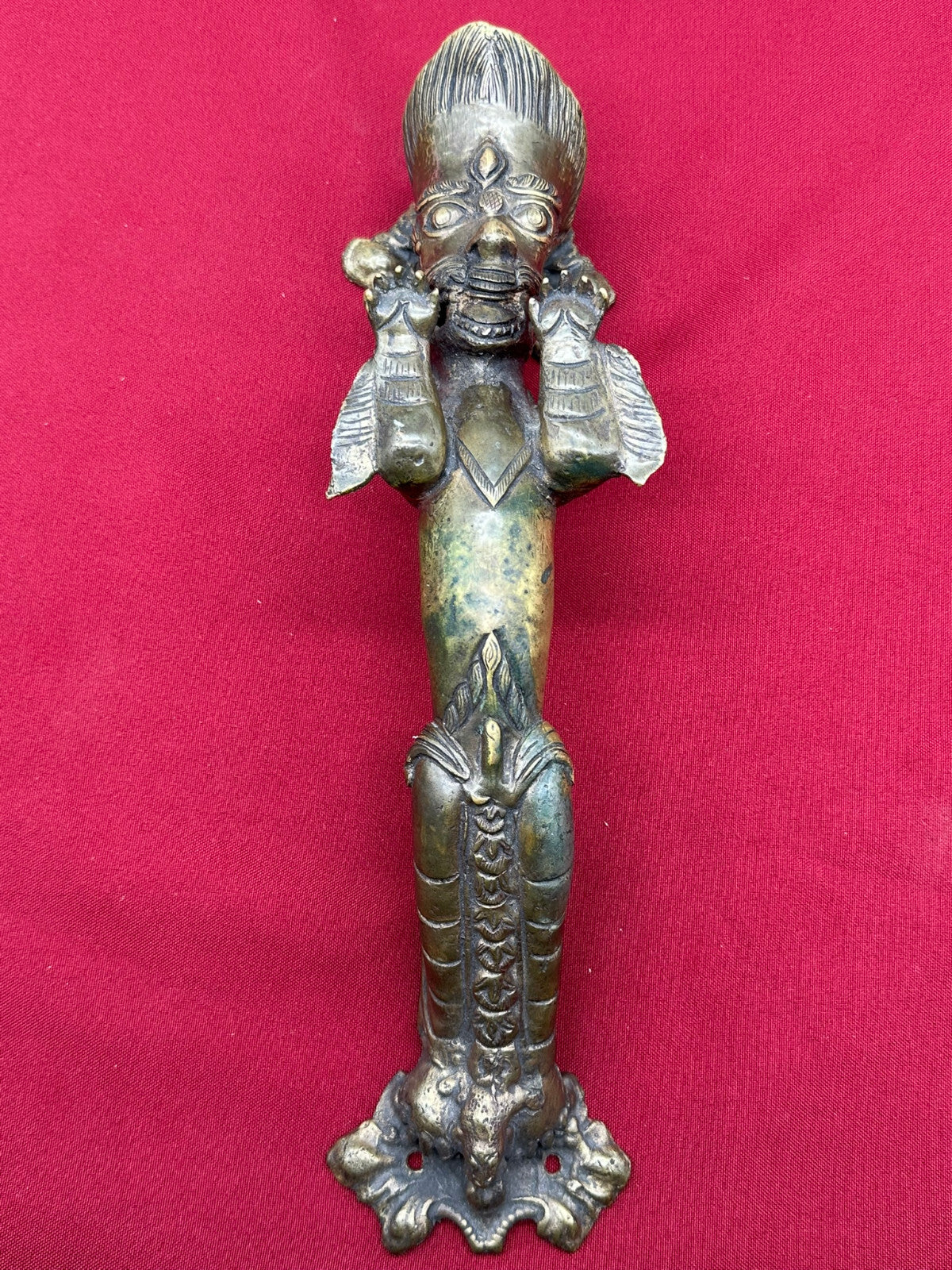 GROSSER CHINA NEPAL TIBET TÜRGRIFF UM 1900 DRACHE AUS GELBGUSS