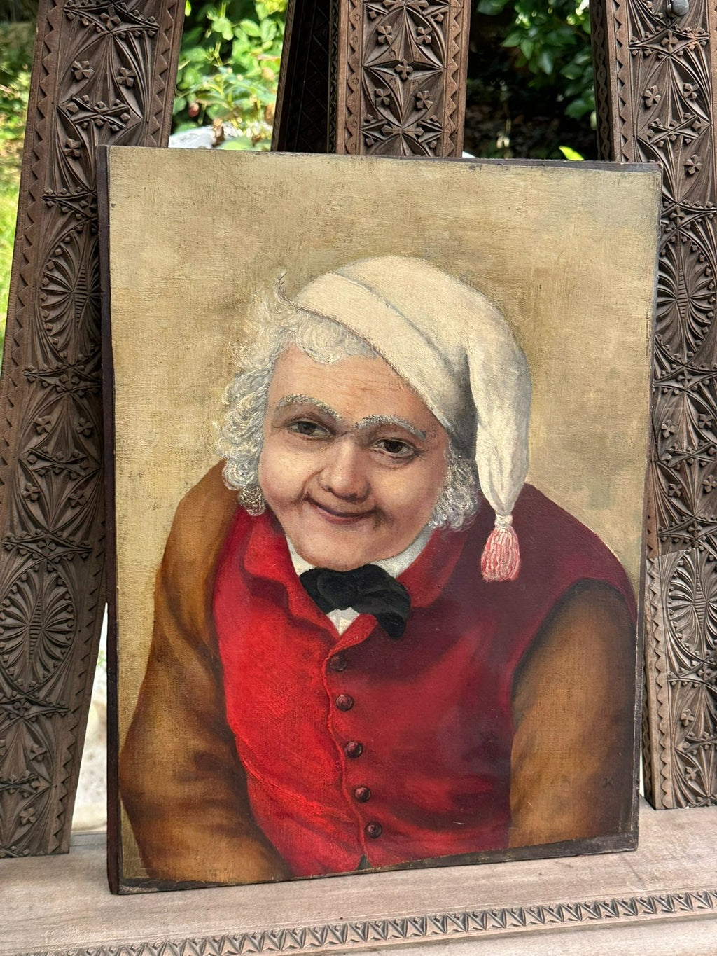 Antikes Biedermeier Ölgemälde Portrait Mann mit Schlafmütze Monogrammist