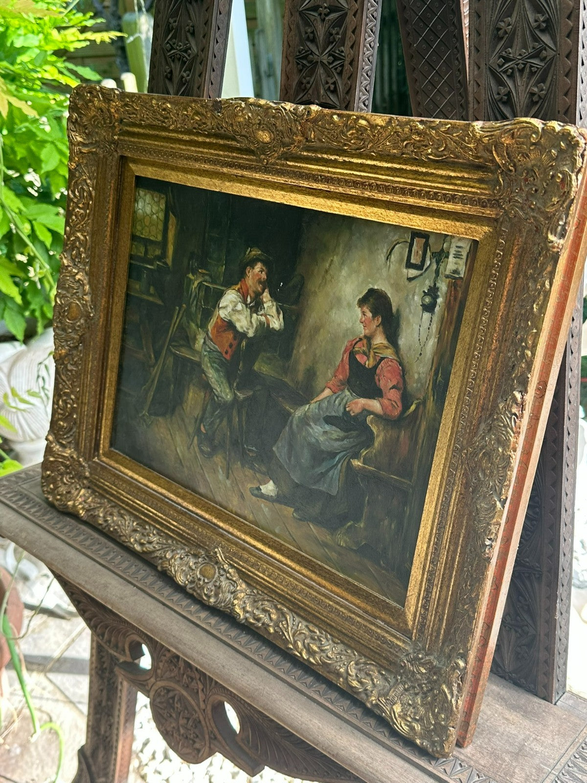 Ölgemälde massiv gerahmt signiert Gröhner Personen im Wirtshaus