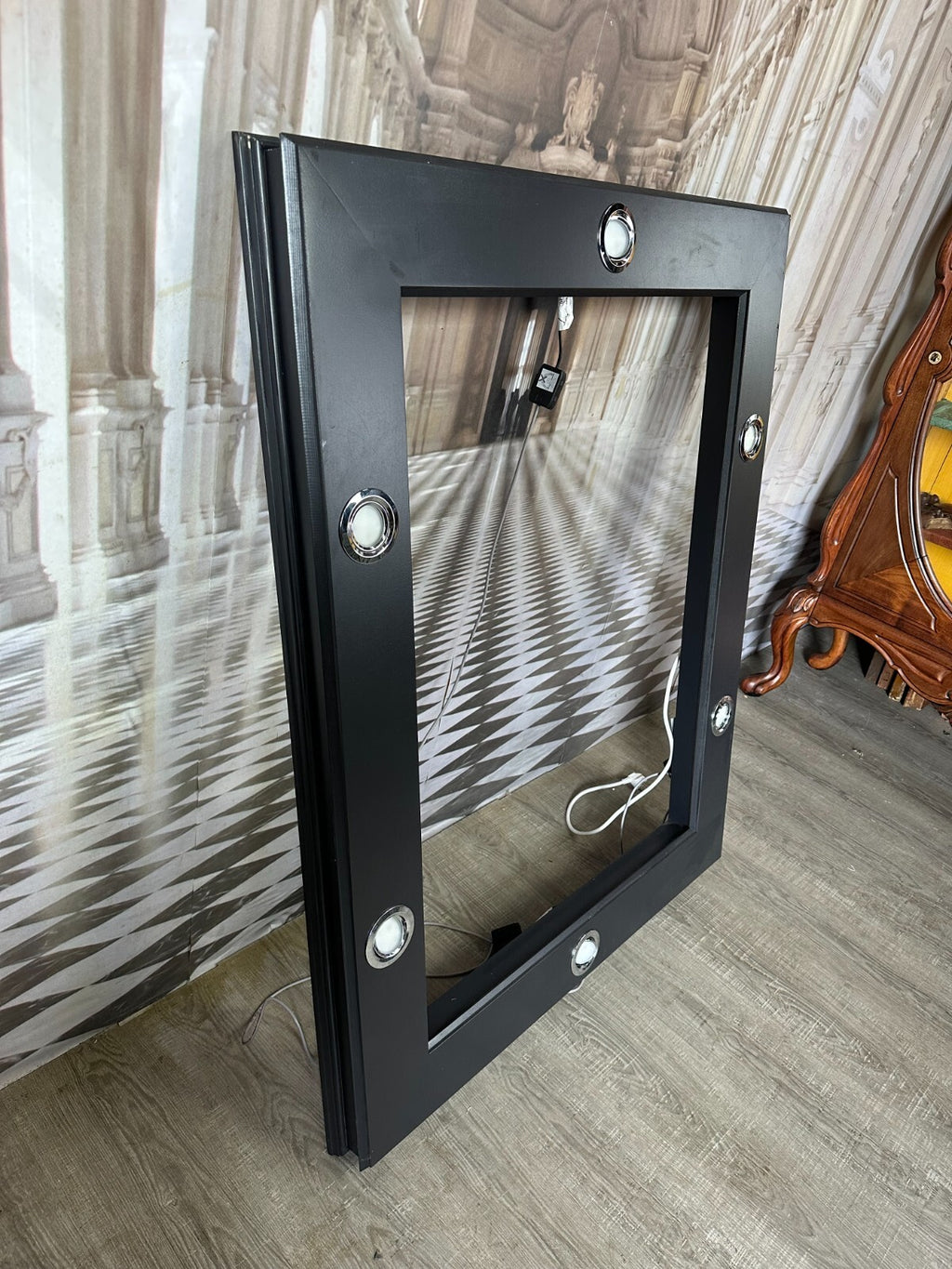 Moderner Rahmen Wandpaneel Holz mit Lichtspots 104x131cm