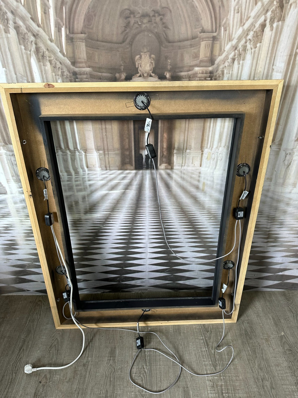Moderner Rahmen Wandpaneel Holz mit Lichtspots 104x131cm