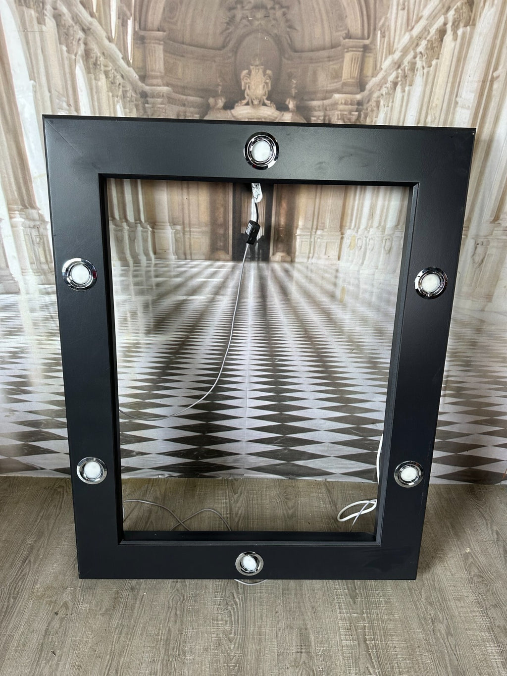 MODERNER RAHMEN WANDPANEEL HOLZ MIT LICHTSPOTS 104x131cm