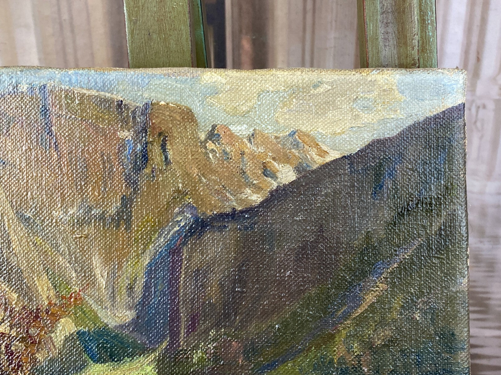 Ölgemälde Landschaft See vor Gebirge Gemälde signiert W. Rösch