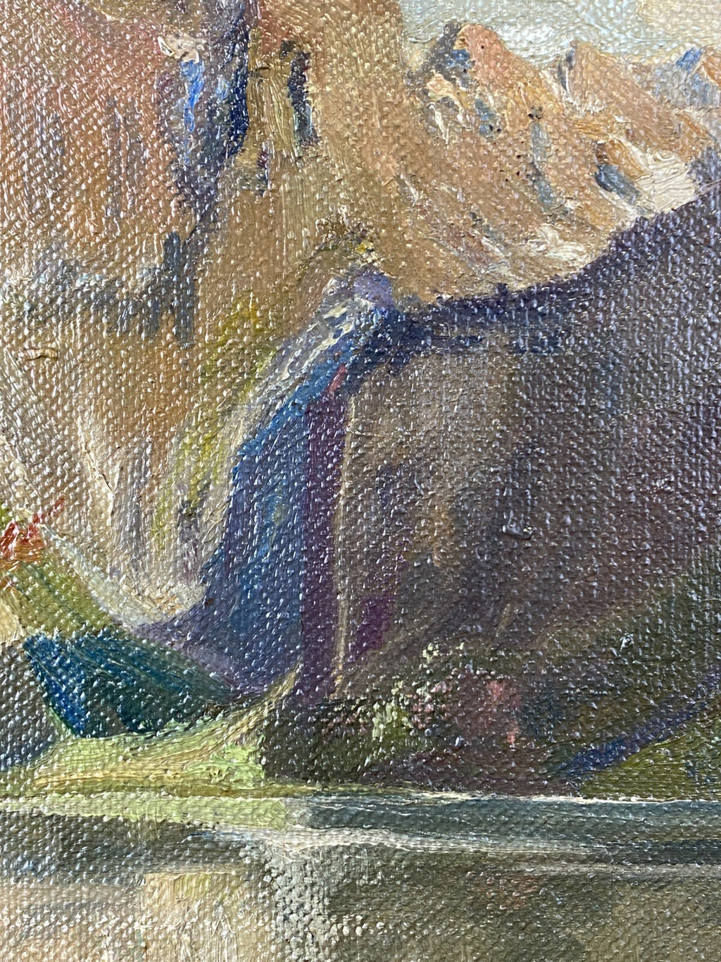 Ölgemälde Landschaft See vor Gebirge Gemälde signiert W. Rösch