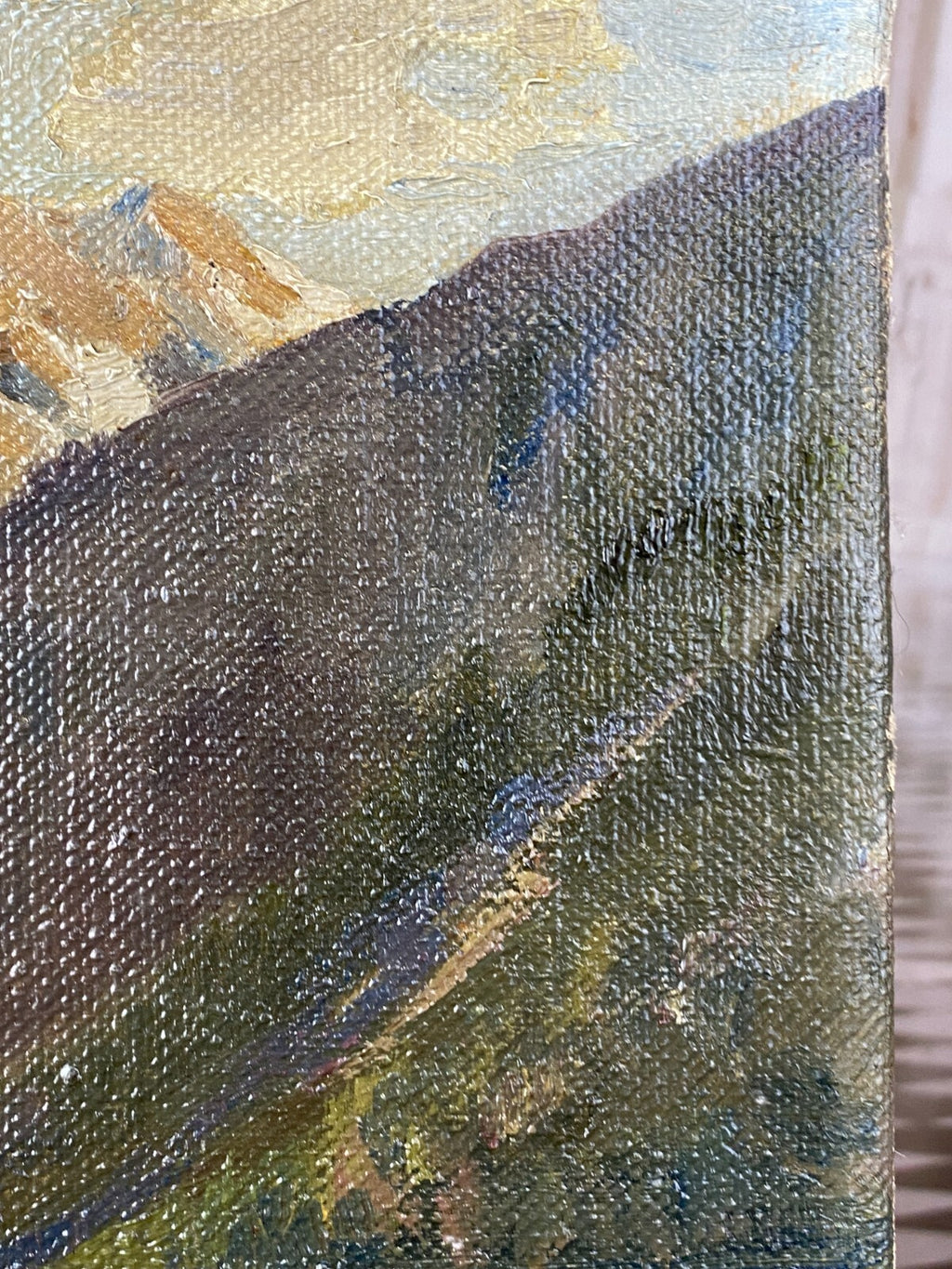 Ölgemälde Landschaft See vor Gebirge Gemälde signiert W. Rösch