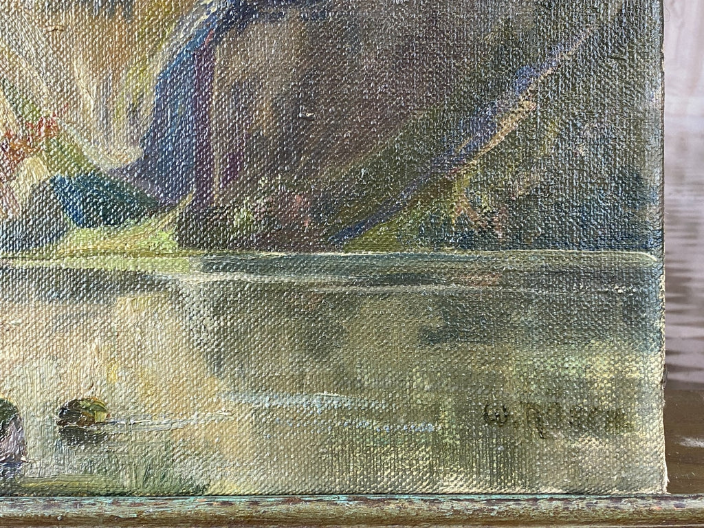 Ölgemälde Landschaft See vor Gebirge Gemälde signiert W. Rösch