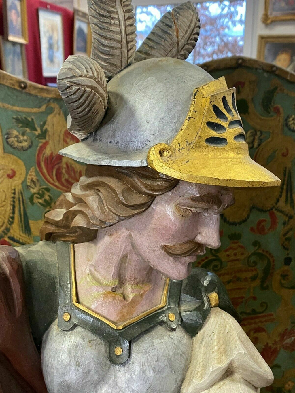 Heiligenfigur Heiliger Georg Drachentöter Skulptur Holz massiv Polychrom
