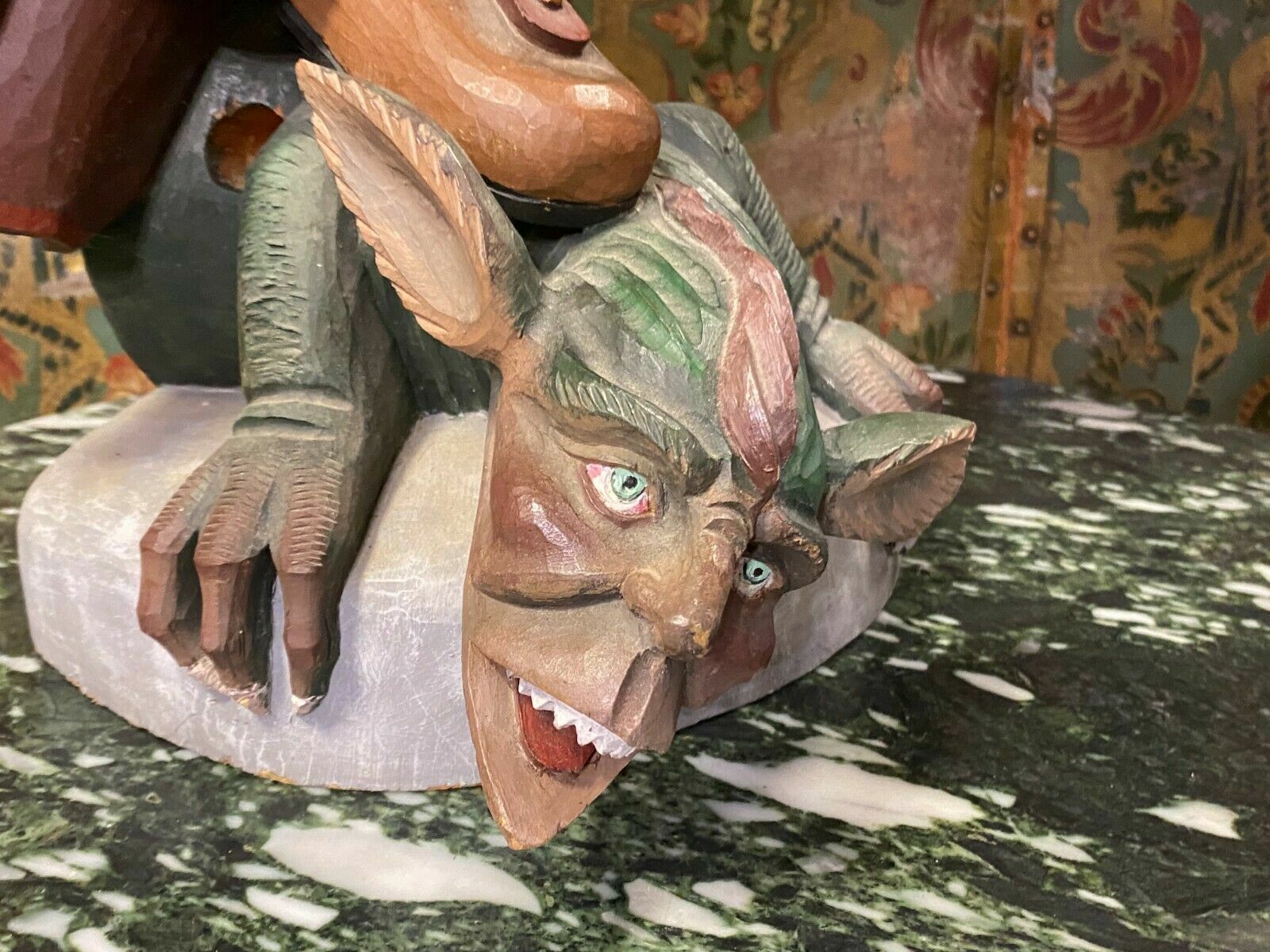 Heiligenfigur Heiliger Georg Drachentöter Skulptur Holz massiv Polychrom