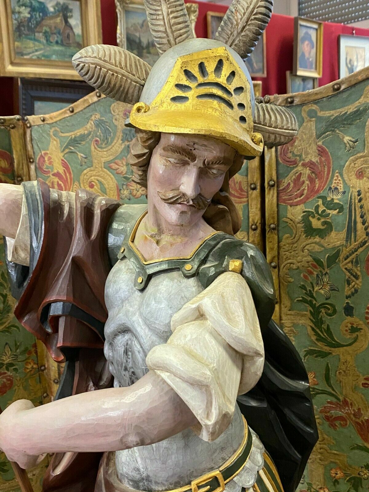 Heiligenfigur Heiliger Georg Drachentöter Skulptur Holz massiv Polychrom