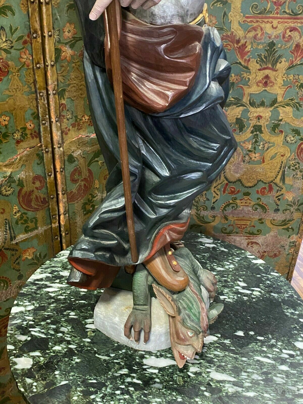 Heiligenfigur Heiliger Georg Drachentöter Skulptur Holz massiv Polychrom