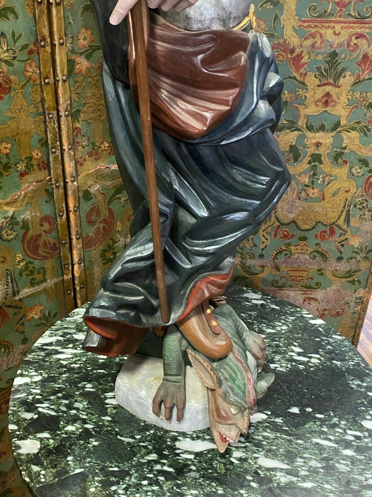 Heiligenfigur Heiliger Georg Drachentöter Skulptur Holz massiv Polychrom