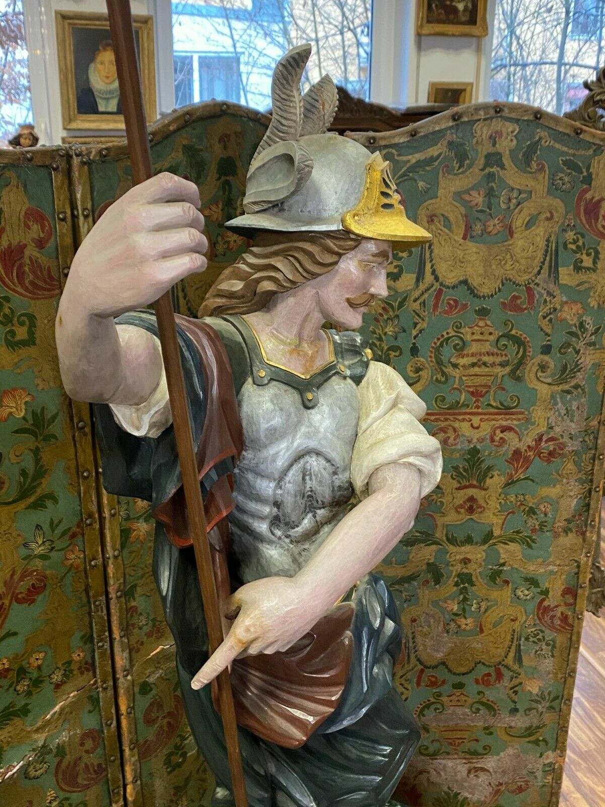 Heiligenfigur Heiliger Georg Drachentöter Skulptur Holz massiv Polychrom