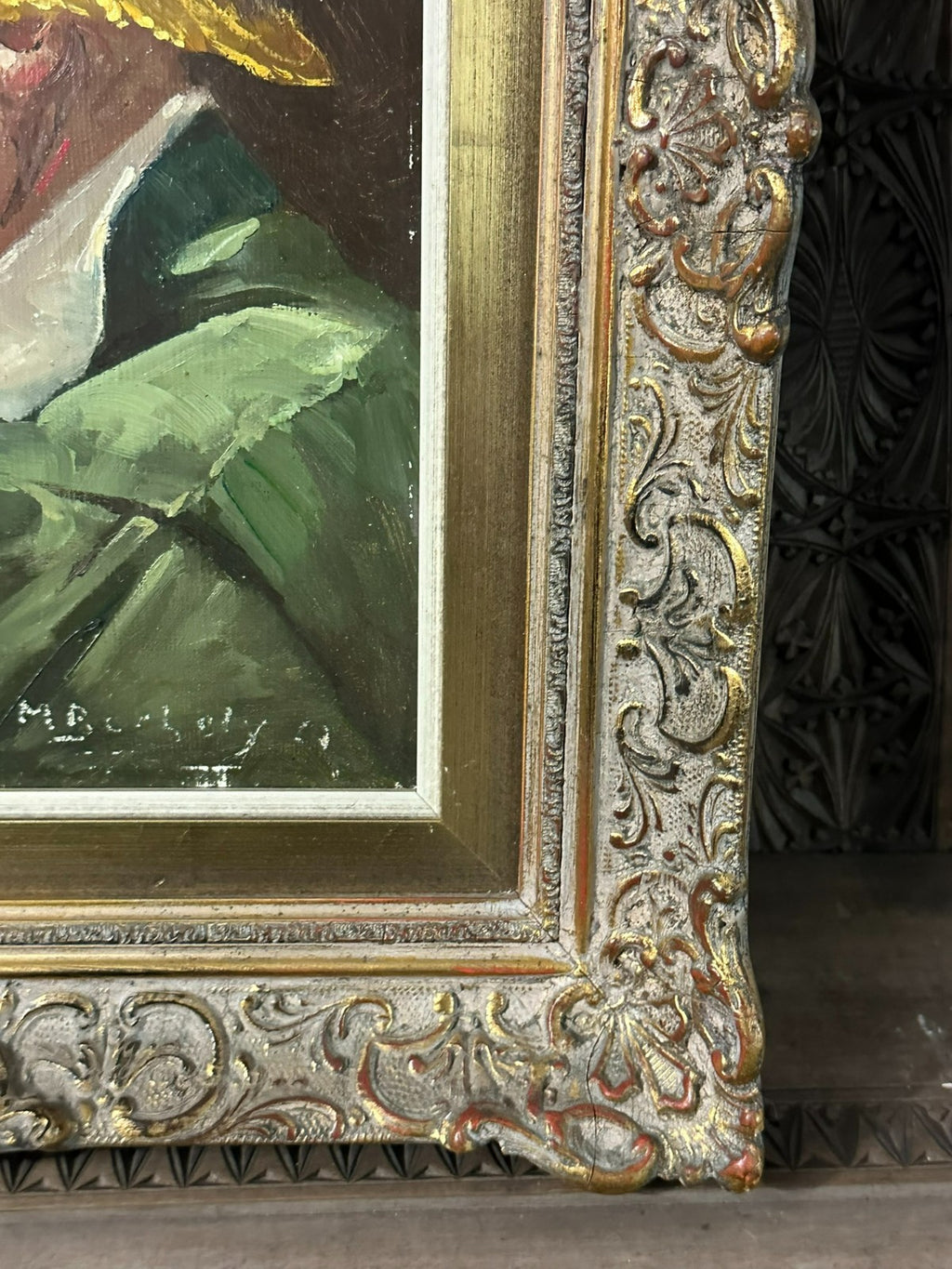 Ölgemälde auf Platte Portrait Bauer Mann mit Hut und Pfeife gut gerahmt
