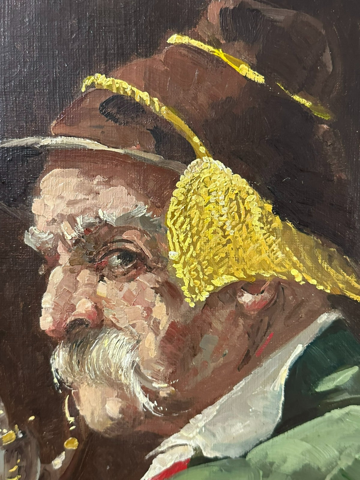 Ölgemälde auf Platte Portrait Bauer Mann mit Hut und Pfeife gut gerahmt