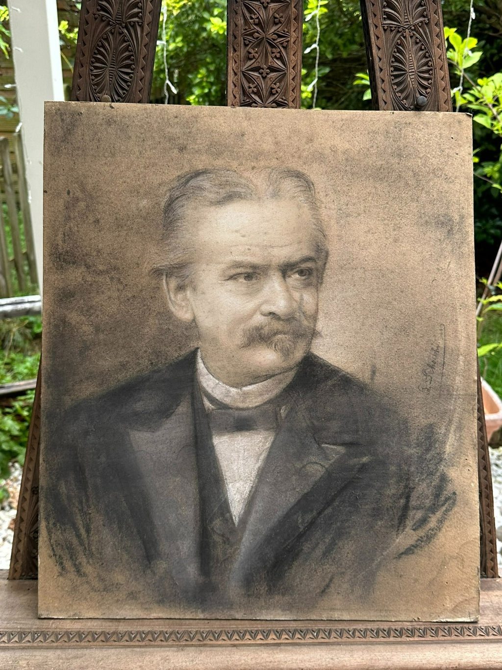 Kohle und Kreide Zeichnung signiert G. Schachinger Portrait eines Mannes