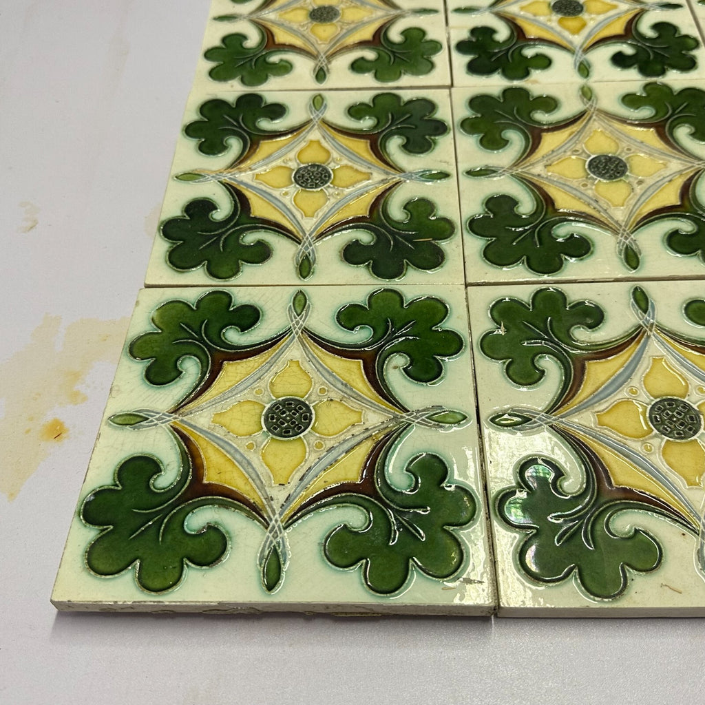 Set 9x Jugendstilfliese aus Keramik 15x15cm antike Jugendstil Fliese um 1910