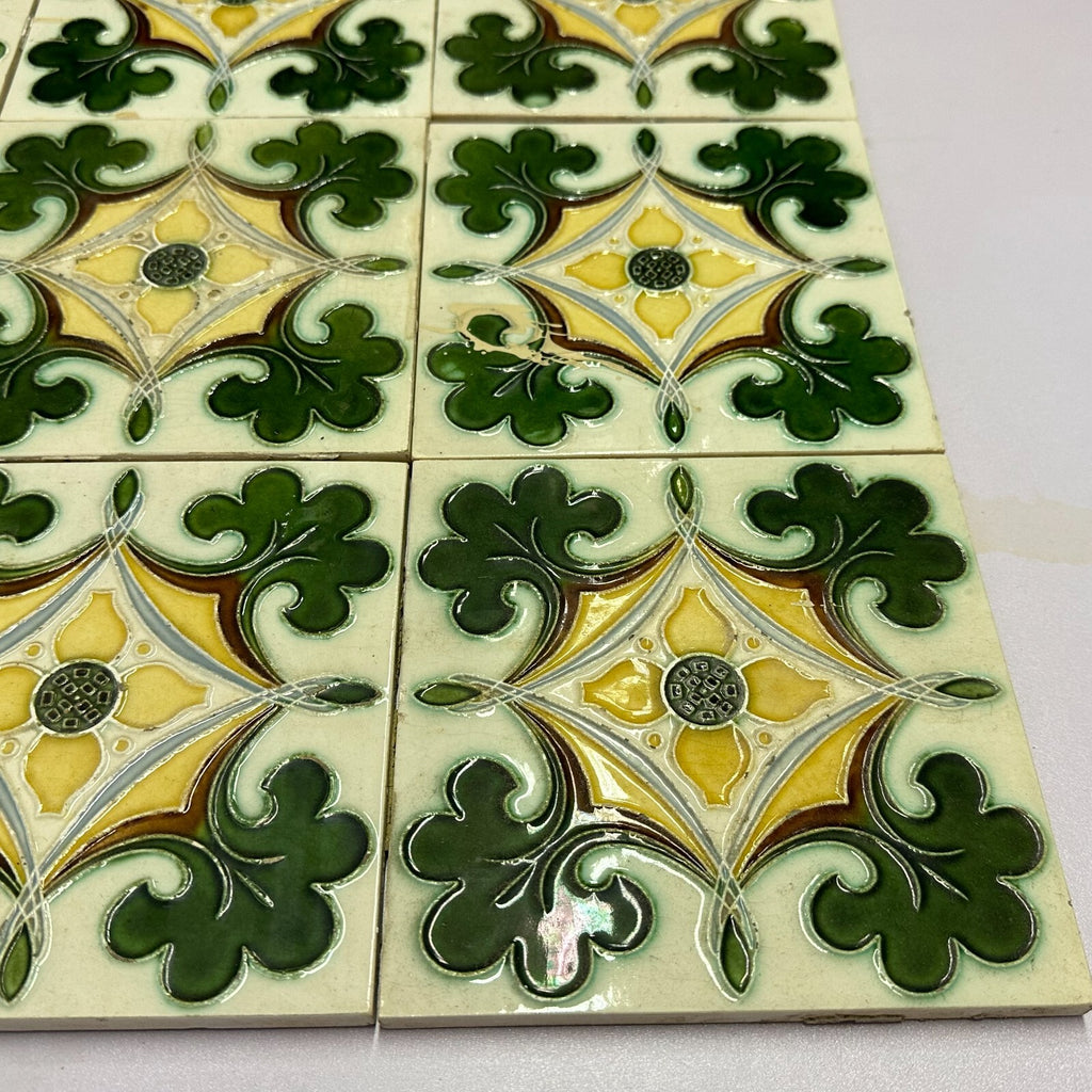 Set 9x Jugendstilfliese aus Keramik 15x15cm antike Jugendstil Fliese um 1910