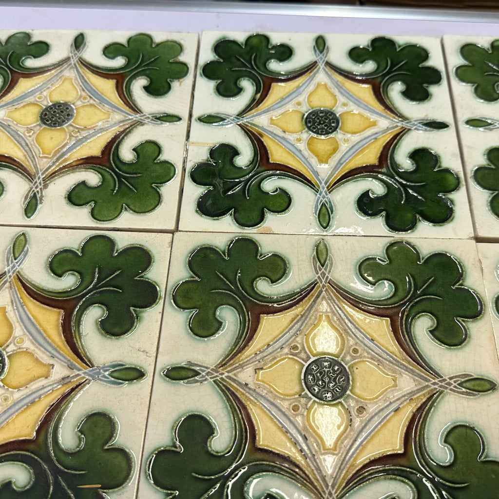 Set 9x Jugendstilfliese aus Keramik 15x15cm antike Jugendstil Fliese um 1910