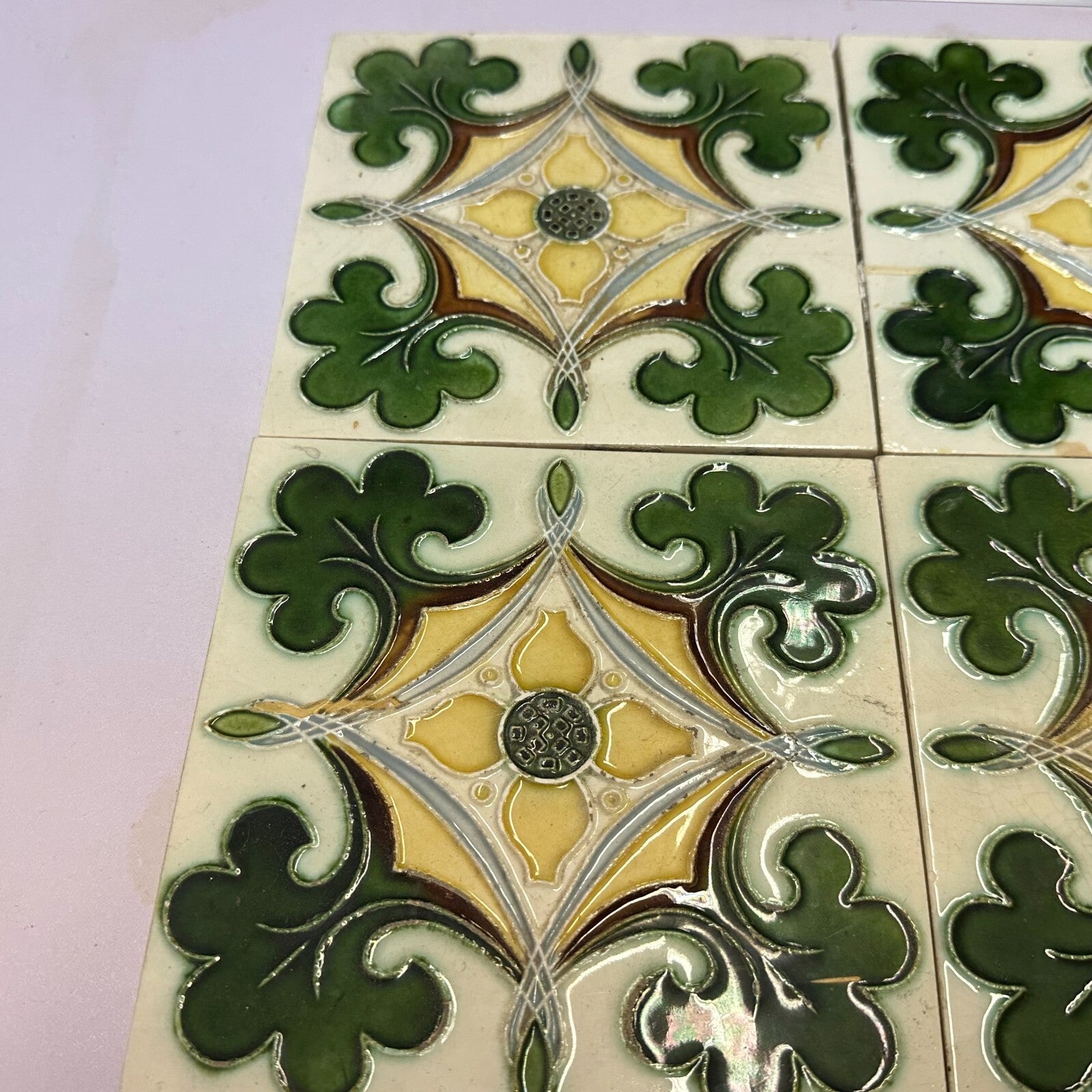Set 9x Jugendstilfliese aus Keramik 15x15cm antike Jugendstil Fliese um 1910
